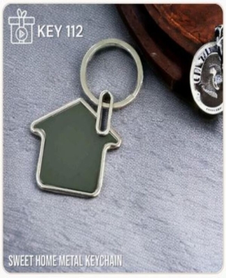 Metal Home Shape Chrome Finish GM Label Keychain