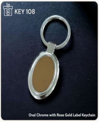 Metal Oval Chrome Finish with Rose Gold Label Keychain