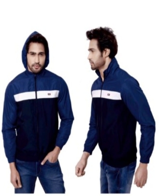 Biker Hoody Jacket : Navy with Blue