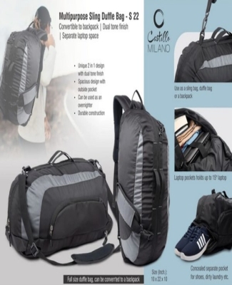 Multipurpose Sling Duffle Bag | Convertible to backpack | Dual tone finish | Separate laptop space