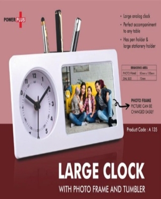 Large clock with photo frame and tumbler