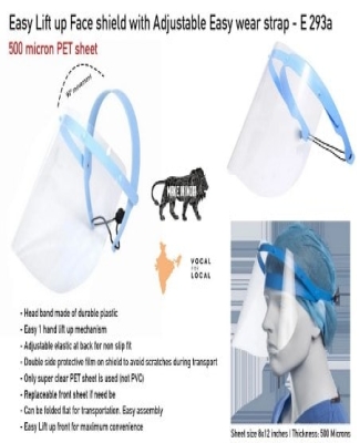 Easy Lift up Face shield with Adjustable Easy wear strap | 500 micron PET sheet