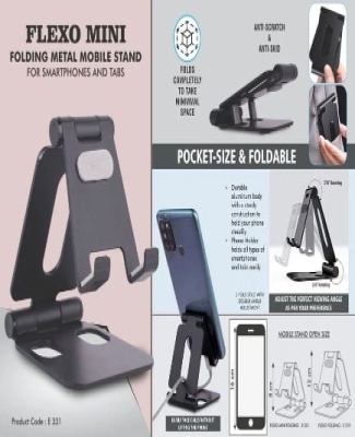 Flexo Mini: Folding Metal Mobile Stand for Smartphones and Tabs | Folds completely to take minimal space | 3 fold style with double angle adjustment