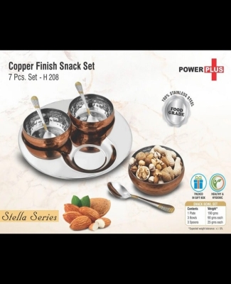 7 pc Copper finish Snack set | 3 Snack bowls with spoons & Serving tray -