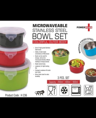 3 pc Microwaveable Stainless Steel Bowl set | Colorful outer body | Capacity: 200, 400 and 900ml