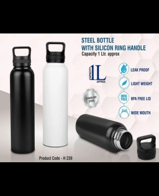 Steel bottle with silicon ring handle | Capacity 1000 ml approx