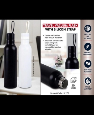 Travel Vacuum Flask with Silicon Strap | 304 Grade Steel | Capacity 750ml Approx