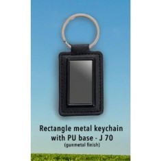 Rectangle metal keychain with PU base (gunmetal finish) J70