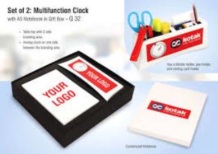 Set of 2: Multifunction clock with A5 notebook in gift box | Branding included MOQ 200 pc Q32