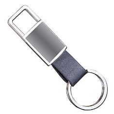 Rectangle style hanging carabiner keychain (with PU strap) | Double side branding area | Gunmetal finish