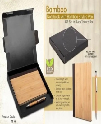 Bamboo Notebook with Bamboo pen | Gift set in Black Texture box