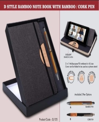 Notebook Gift set Eco: D Style Bamboo Note Book With Bamboo / Cork Pen