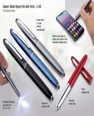 Daniel: Metal stylus pen with torch (chrome finish)