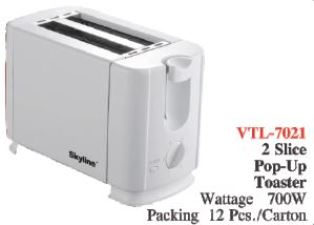 VTL-7021 POP UP TOASTER TWO SLICE WHITE