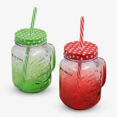 MASON JAR SET OF 2-RED+GREEN  